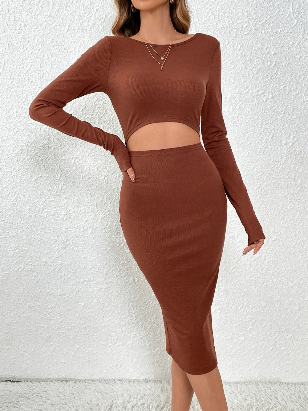 ZARA Knit Y2K Waist Cutout Slim Bodycon Maxi Dress